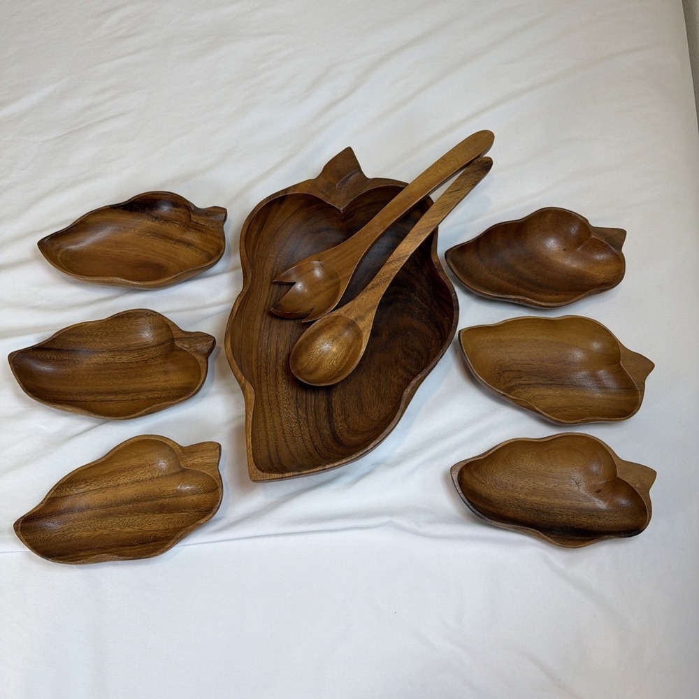 Monkey POD Wood Salad Bowl Set 9 Piece